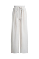 Eva Ivory Ruched Drawstring Wide Leg Casual Pants in Lightweight Linen Blend