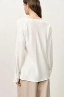 Bianca Drape Neck Sequin Embroidered Blouse in Acetate Twill