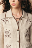 Avery Snowflake Cross Stitch Cardigan in Wool Blend