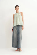 Leah Avocado Green Tencel Blend Ruffle Off-Shoulder Top