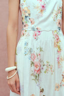 Xena Watercolor Flora Embroidery Strap Dress in Silk-Linen
