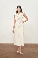Phoebe Sleeveless Cowl Neck Dress in Crinkle Acetate
