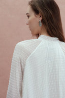 Megan Ruffle Polka Dot Shirt in Mulberry Silk Burnout Jacquard