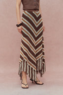 Clara Hand Crochet Fringed Skirt in Cotton-Linen Tape Yarn