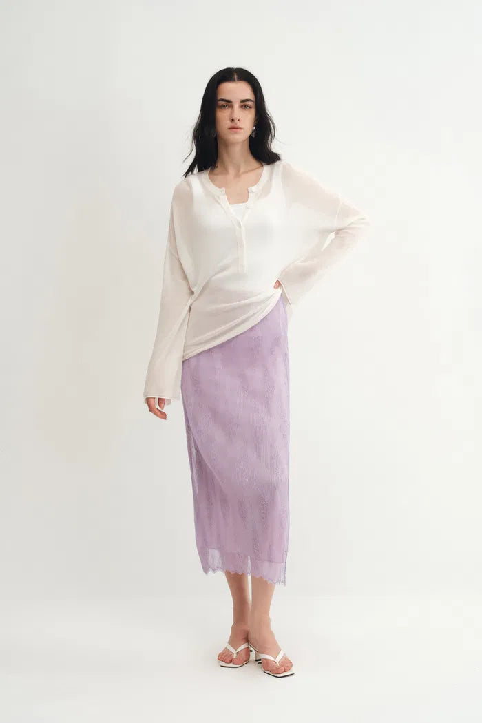 Xyla Midi Skirt in Pleated Lace