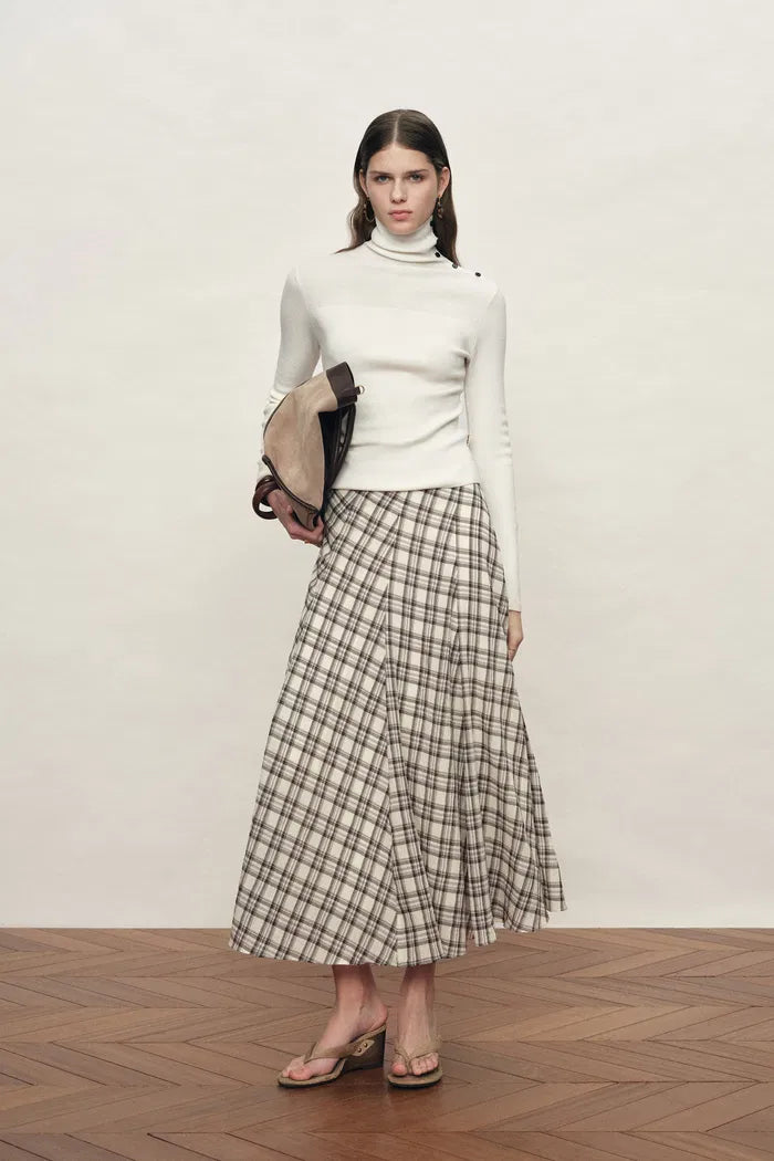 Lumina Slouchy Turtleneck Semi Sheer Bodice Fitted Top in Combed Wool