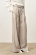 Halley Tie Waist Wide Leg Suit Pants in Wrinkle Resistant Suiting Fabric
