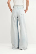 Paz Belted Gradient Washed Wide Leg Jeans in Cotton Denim