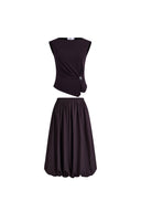Freya Twisted Drape Sleeveless Top and Bubble Skirt Set in Cotton Blend
