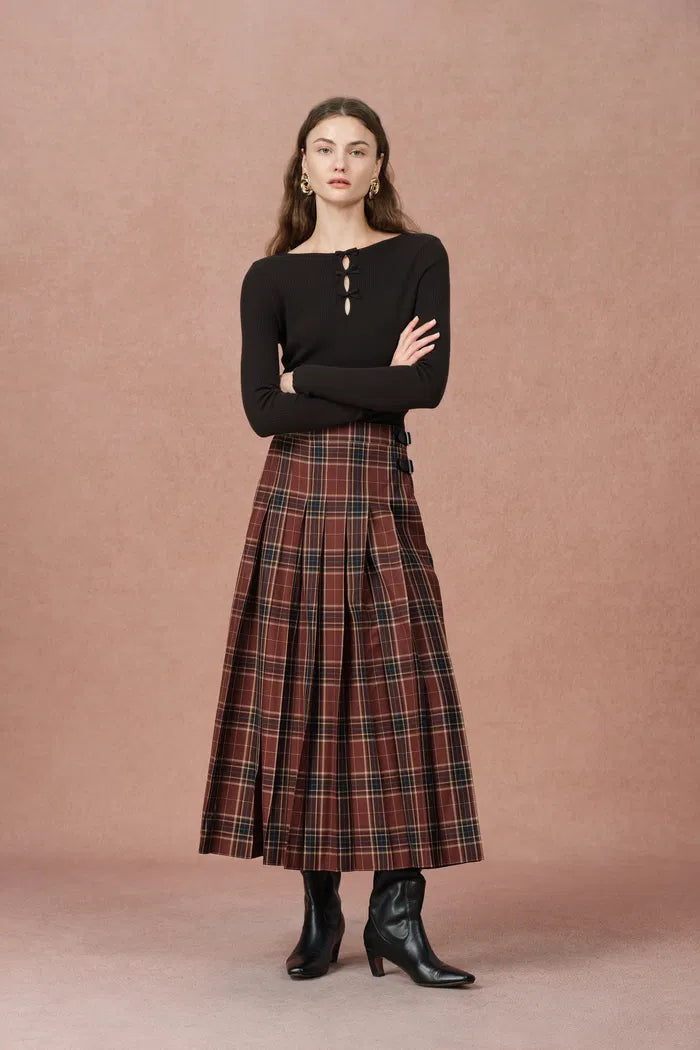 Eden Grey Bow Tie Fitted Top in Merino Wool with Stretch Knit