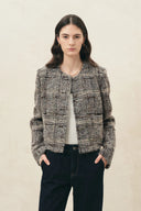 Charlotte Plaid Boxy Jacket in Wool Blend Bouclé Tweed