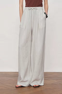 Eva Ivory Ruched Drawstring Wide Leg Casual Pants in Lightweight Linen Blend