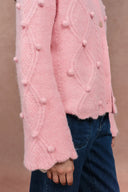 Cassie 3D Pom Pom Cardigan in Merino Wool–Alpaca Blend Knit