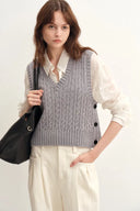 Winnie V Neck Sleeveless Top in Merino Wool Cable Knit