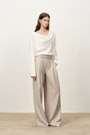 Halley Tie Waist Wide Leg Suit Pants in Wrinkle Resistant Suiting Fabric
