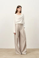 Halley Tie Waist Wide Leg Suit Pants in Wrinkle Resistant Suiting Fabric