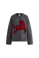 Quella Red Pony Drop Shoulder Sweater in Alpaca Wool Knit