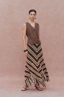 Clara Hand Crochet Fringed Skirt in Cotton-Linen Tape Yarn