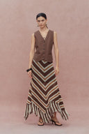 Clara Hand Crochet Fringed Skirt in Cotton-Linen Tape Yarn