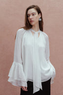 Megan Ruffle Polka Dot Shirt in Mulberry Silk Burnout Jacquard