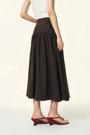 Elodie Fitted Round Neck Sleeveless Vest Top and Skirt Matching Set in Thin Denim