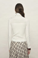Lumina Slouchy Turtleneck Semi Sheer Bodice Fitted Top in Combed Wool