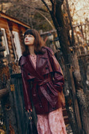 Ostro Trench Style Coat in Waxed Faux Leather