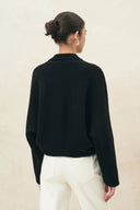 Gracia Black One Button Batwing Sleeve Knit Cardigan in Wool Blend