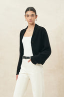 Gracia Black One Button Batwing Sleeve Knit Cardigan in Wool Blend