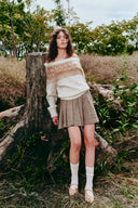 Ione Hand Beaded Off Shoulder Sweater in Alpaca Wool