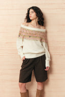 Ione Hand Beaded Off Shoulder Sweater in Alpaca Wool