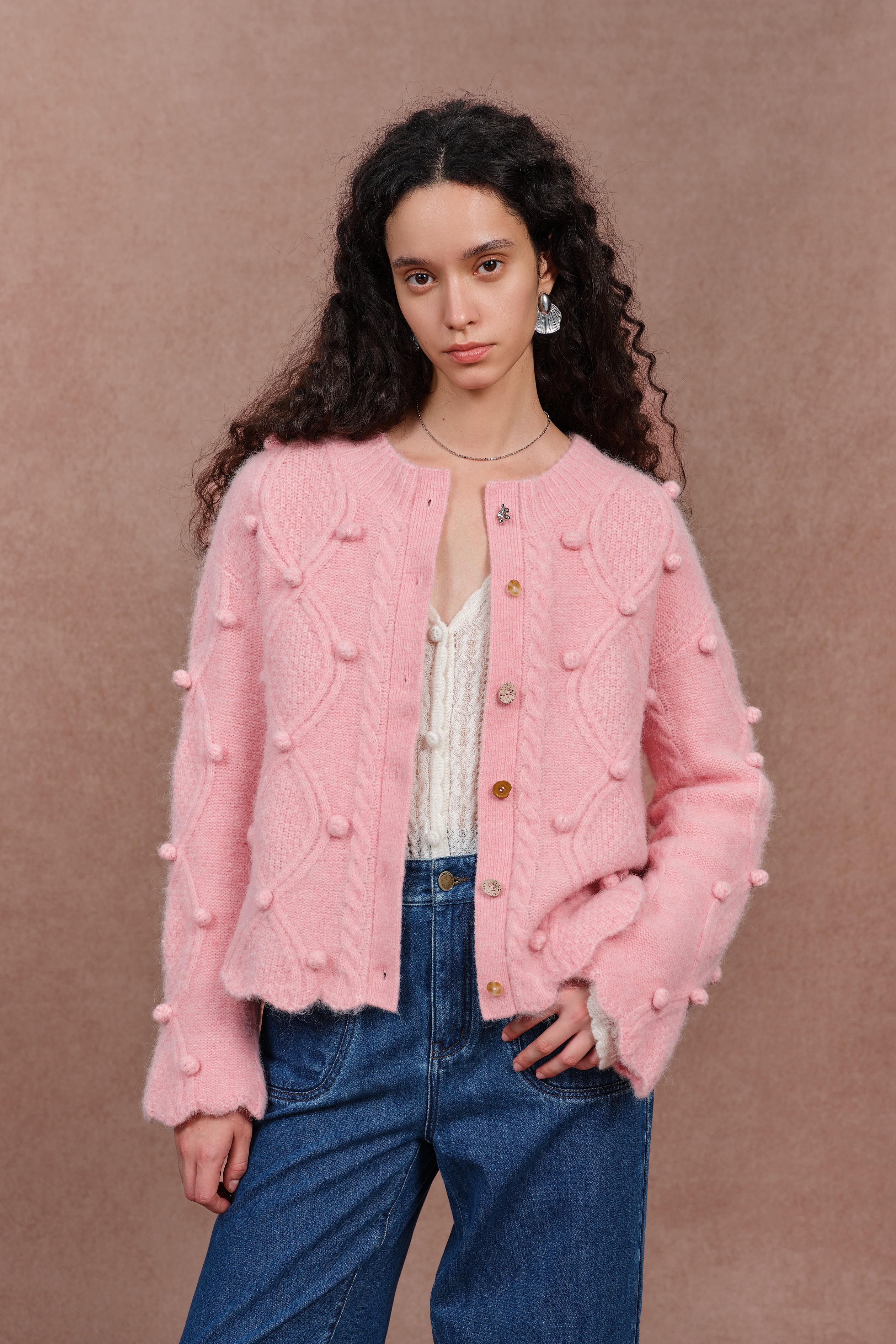 Delphine Ruffled Hem Pink Jeans in Cotton Denim