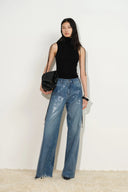 Zia Sequin Embellished Barrel Leg Jeans in Cotton Denim Matthew1